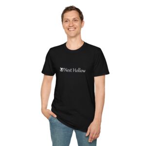 Man in Black nest hollow t-shirt with vertical logo